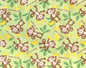 Monkeys and Bananas PUL Waterproof Fabric, Half yard, Fat Quarter