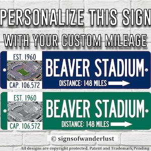 Beaver Stadium | Penn State Football | Custom Highway Sign | Personalize Distance to Beaver Stadium | Nittany Lions | Penn State | PSU