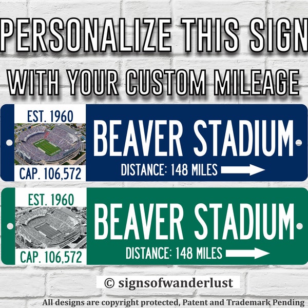 Beaver Stadium | Penn State Football | Custom Highway Sign | Personalize Distance to Beaver Stadium | Nittany Lions | Penn State | PSU