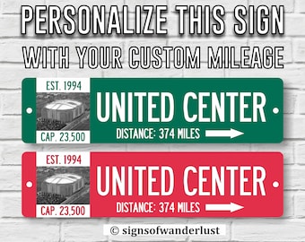 UNITED CENTER | Chicago Blackhawks | Custom Highway Sign | Personalize Distance to United Center | Chicago Fan | Hawks Fan | Wall Decor