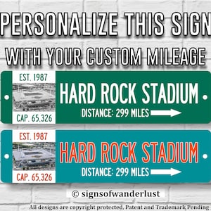 Hard Rock Stadium | Miami Dolphins | Custom Street Sign | Personalize Distance to Hard Rock Stadium | Miami Fan | Dolphins Fan | Football