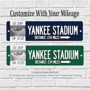 Yankee Stadium Custom Street Sign for NY Yankees Fan, Personalize Distance to Stadium, New York Yankees, NY Fan, Yankees Fan, Baseball