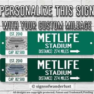 MetLife Stadium Custom Street Sign for NY Jets Fan, Personalize Distance to MetLife Stadium, New York Fan, Jets Fan, Football