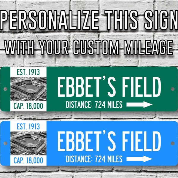 EBBETS FIELD | Brooklyn Dodgers | Custom Highway Sign | Personalize Distance to Ebbets Field | Brooklyn Dodgers Fan | Dodgers Fan