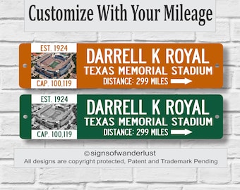 Darrell K Royal Texas Memorial Stadium | Texas Longhorns | Custom Street Sign | Personalize Distance to DKR | Longhorns Fan | Football