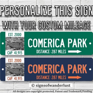 COMERICA PARK | Detroit Tigers | Custom Highway Sign | Personalize Distance to Comerica Park | Detroit Tigers | Tigers Fan | Street Sign