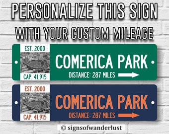 COMERICA PARK | Detroit Tigers | Custom Highway Sign | Personalize Distance to Comerica Park | Detroit Tigers | Tigers Fan | Street Sign