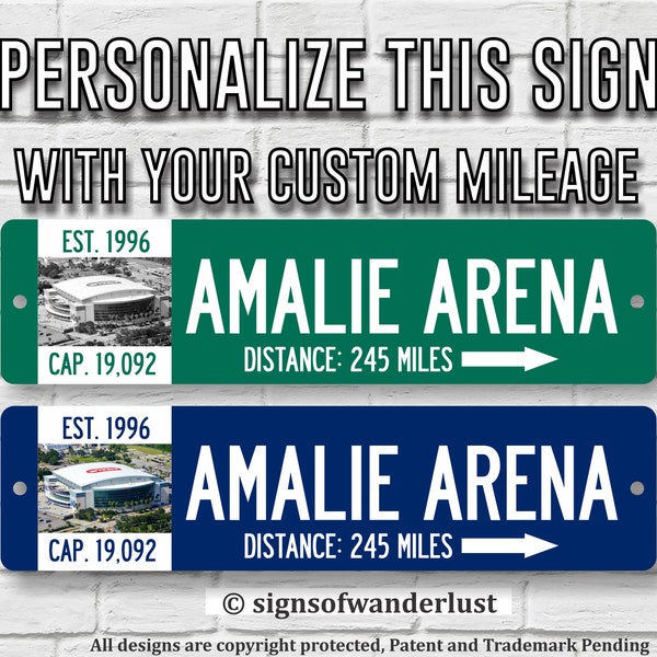 TAMPA BAY LIGHTNING | Amalie Arena | Custom Highway Sign | Personalize Distance to Amalie Arena | Tampa Bay Fan | Lightning Fan |