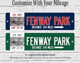 Fenway Park Custom Street Sign for Boston Red Sox Fan, Personalize Distance to Fenway Park, Boston Fan, Red Sox Fan, Baseball