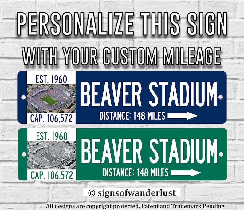 Beaver Stadium Penn State Football Custom Highway Sign Personalize Distance to Beaver Stadium Nittany Lions Penn State PSU image 1