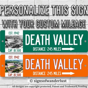 Death Valley Memorial Stadium | Clemson University Tigers Football | Custom Highway Sign | Personalize Distance to Death Valley | Clemson