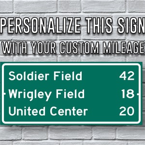 Soldier Field Wrigley Field United Center | Chicago Bears Cubs Blackhawks Bulls | Distance Sign | Mileage Sign | Highway Sign | Decor