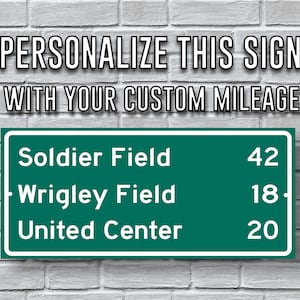 Soldier Field Wrigley Field United Center | Chicago Bears Cubs Blackhawks Bulls | Distance Sign | Mileage Sign | Custom Highway Sign | Decor