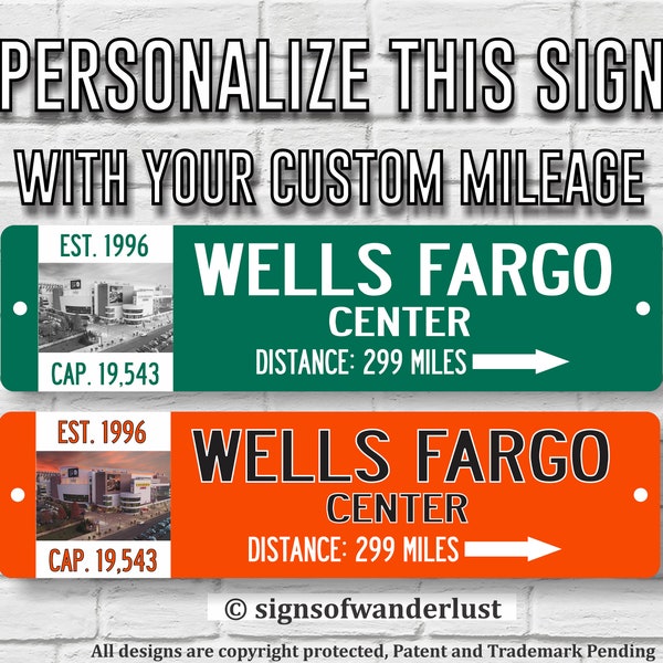 PHILADELPHIA FLYERS | Wells Fargo Center | Custom Highway Sign | Personalize Distance to Wells Fargo Center | Philly Fan | Flyers Fan | NHL