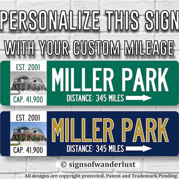 MILWAUKEE BREWERS | Miller Park | Custom Highway Sign | Personalize Distance to Miller Park | Milwaukee Fan | Brewers Fan | MLB Baseball