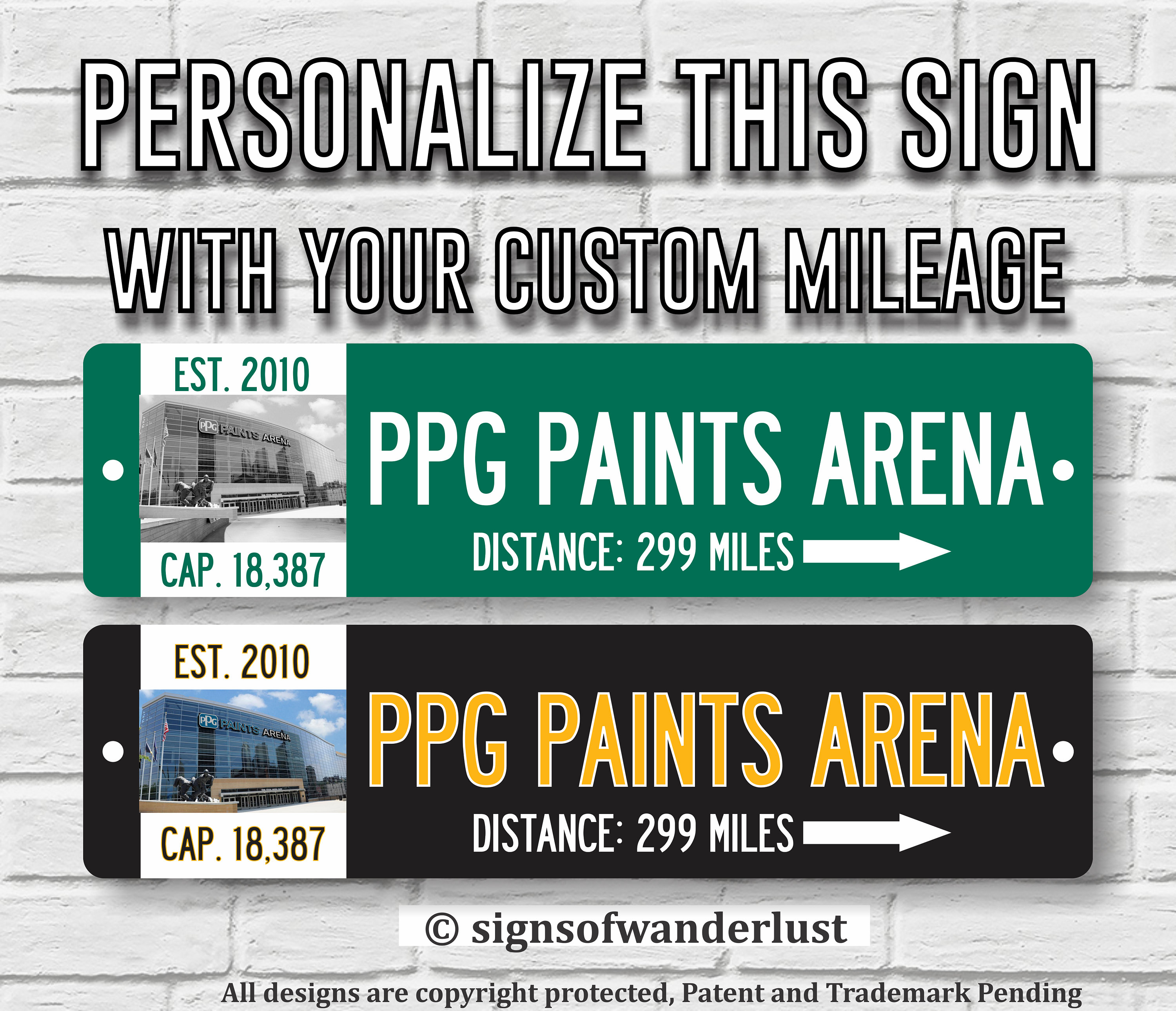 PPG Paints Arena | Pittsburgh Penguins | Custom Street Sign | Personalize Distance to PPG Paints Arena | Penguins Fan | Pitt Fan | Hockey