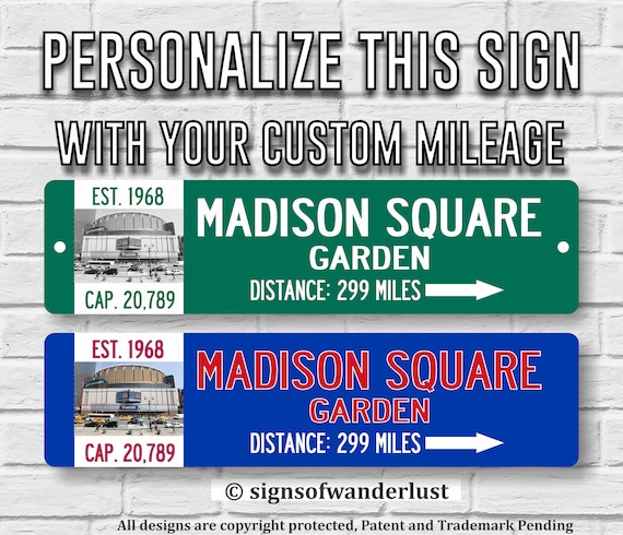 Madison Square Garden | New York Rangers | Custom Street Sign | Personalize Distance to Madison Square Garden | Rangers Fan | Hockey