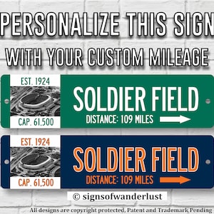 Soldier Field | Chicago Bears | Custom Street Sign | Personalize Distance to Soldier Field | Chicago Fan | Bears Fan | Football