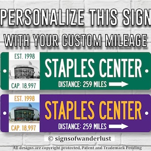 Staples Center | LA Lakers | Los Angeles Lakers | Custom Street Sign | Personalize Distance to Staples Center | LA Fan | Lakers Fan