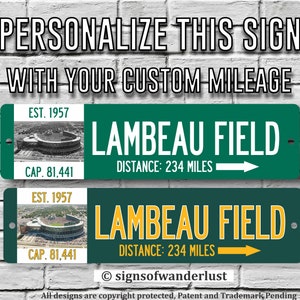 LAMBEAU FIELD | Greenbay Packers | Custom Highway Sign | Personalize Distance to Lambeau Field | Green Bay | Packers Fan