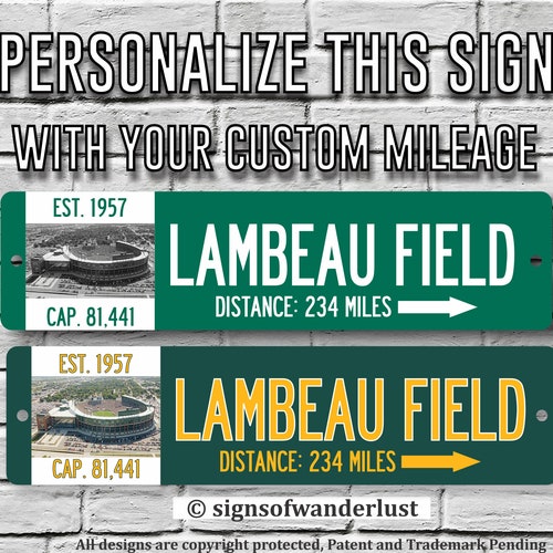 Personalized Highway Distance Sign To Lambeau Field Home of Etsy