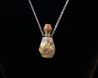 Unakite Gemstone Bottle Necklace,Cremation or Perfume Bottle,