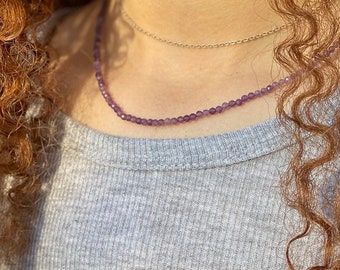 Amethyst Bead Necklace,  Choker Necklace, Dainty Necklace, Layering Necklace Adjustable Necklace