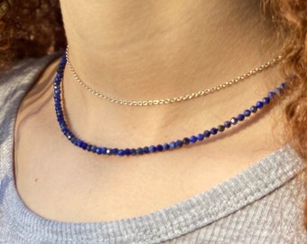 Lapis Lazuli Gemstone Choker Necklace Adjustable Layering Necklace