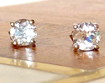 Silver Round Diamond Cut Topaz Stud Earrings, April Birthstone