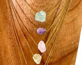 Raw Amethyst Crystal Necklace, Gemstone Layering Necklace, February Birthstone Necklace, Point Crystal, Protection Crystal