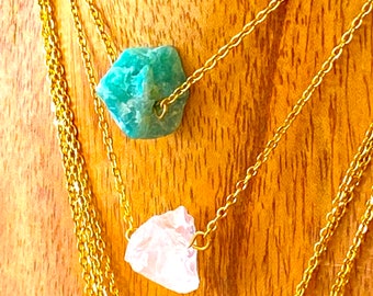 Amazonite Crystal Necklace, May Birthstone, Gemstone Layering Necklace, Raw Gemstone Necklace