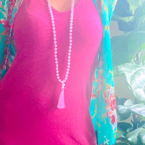 8m Rose Quartz Mala Necklace, Prayer Bead, Meditation Bead, Long Necklace