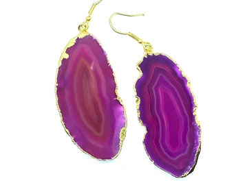 Pink Agate Earring, Agate Slice, Dangle Earrings, Popular Earrings