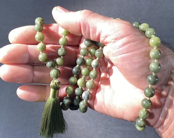 8m Jade Mala Necklace, Prayer Bead, Meditation Bead, Long Necklace