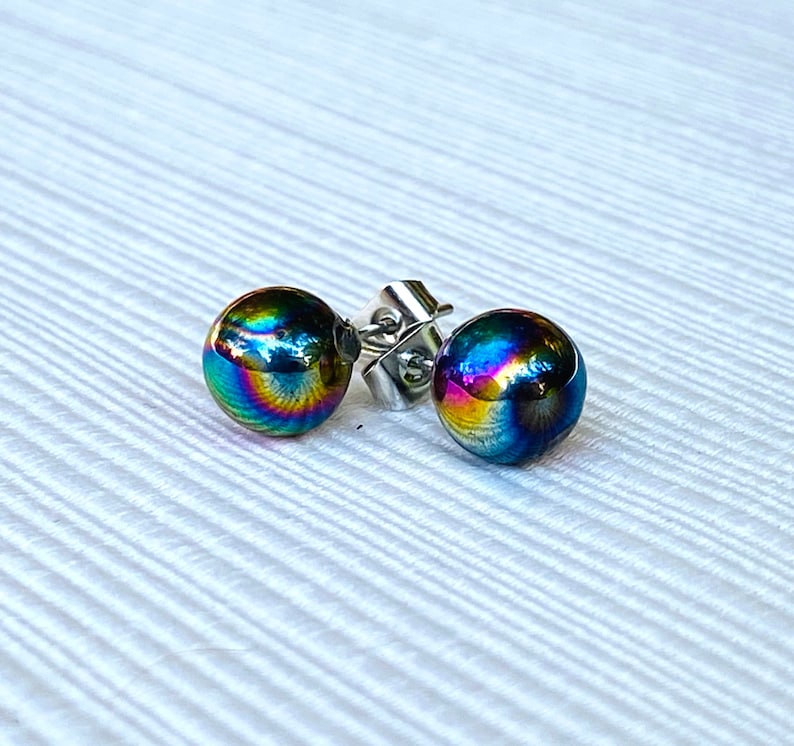 8m Rainbow Hematite Earring Ball Stud Earring Hematite Bead Etsy