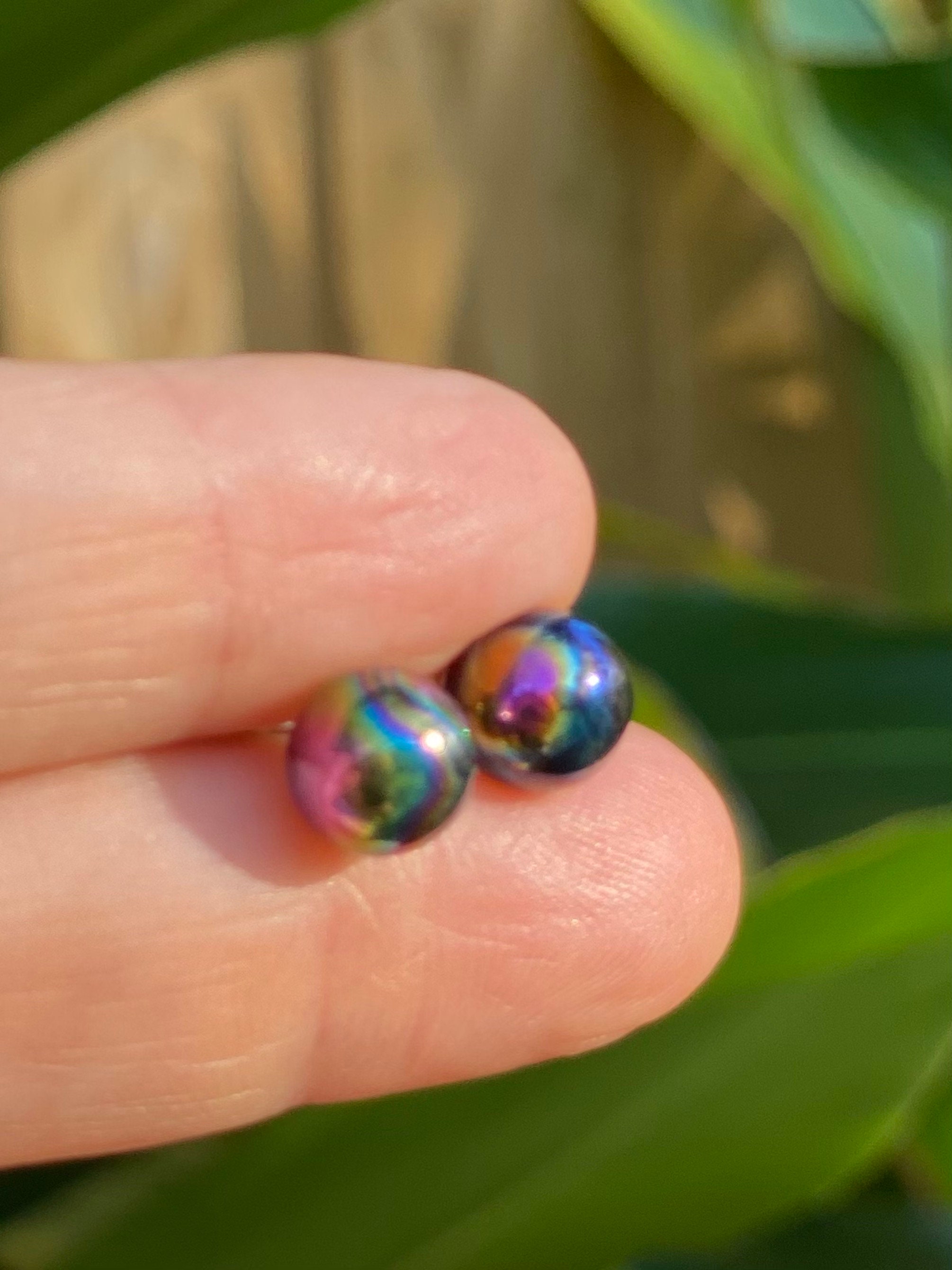 8m Rainbow Hematite Earring Ball Stud Earring Hematite Bead Etsy