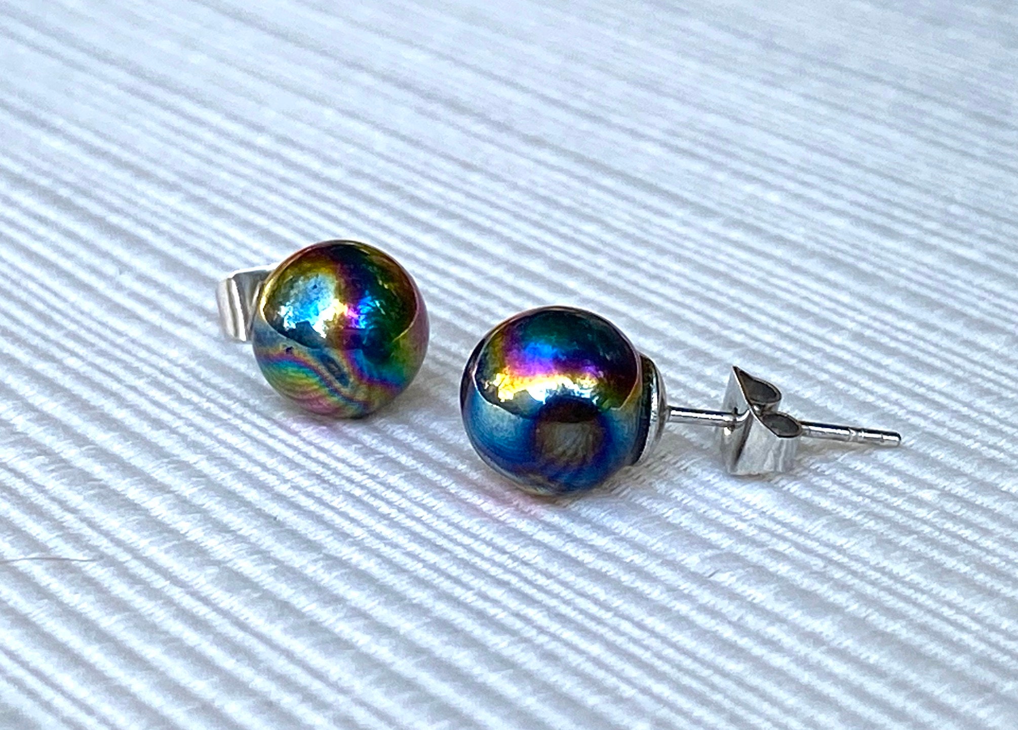 8m Rainbow Hematite Earring Ball Stud Earring Hematite Bead Etsy