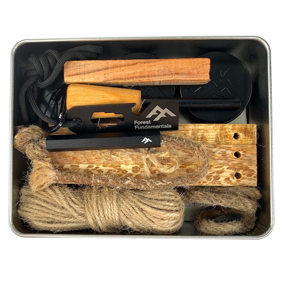 Traditional Fire Lighting Kit | Bushcraft Fire Kit Tin | Ferro Rod Fire Steel & Striker | Natural Fire Tinder Selection | Handmade