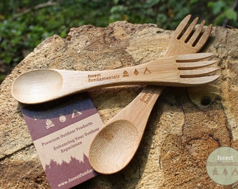 4x Spork ecologici in bambù riutilizzabili / Bushcraft, campeggio, spork da viaggio / Prodotto di scarto zero / Viaggio sostenibile