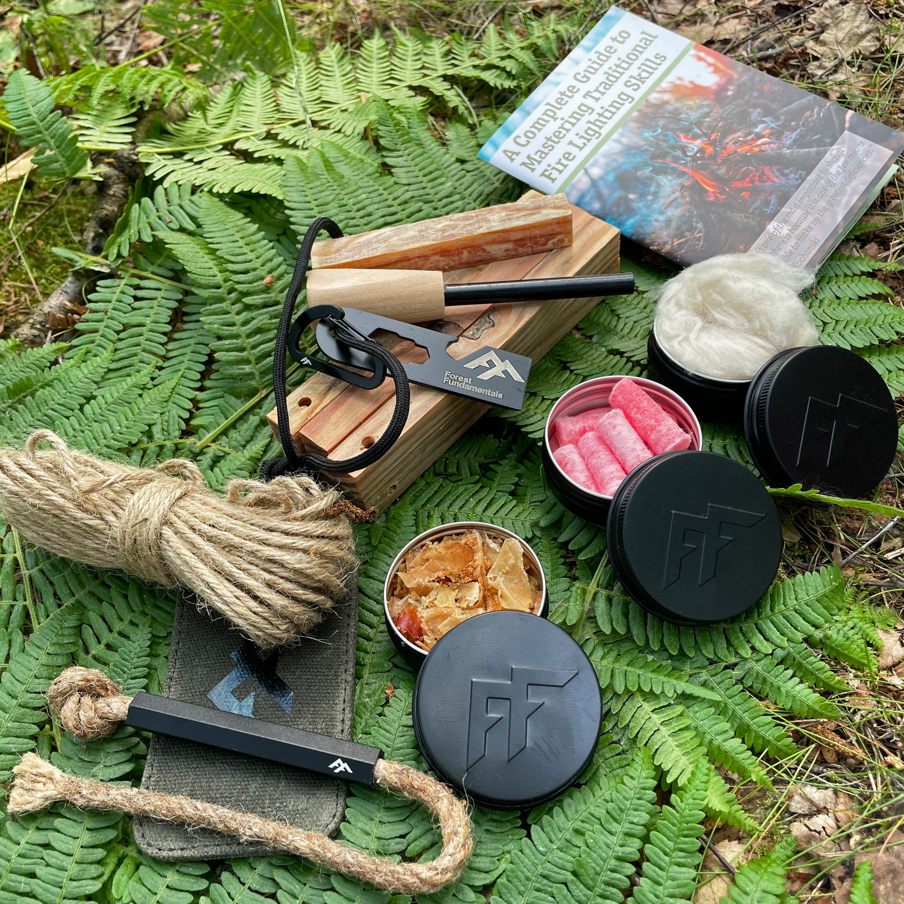 Traditional Fire Lighting Kit Bushcraft Fire Kit Tin Ferro Rod Fire Steel &  Striker Natural Fire Tinder Selection Handmade 