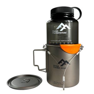 Gr1 Titanium Nesting Set | 750ml (25 floz) Cup & 1000ml (23 floz) Wide-Mouth Bottle | Lightweight Cook System for Bushcraft, Camping, Hiking