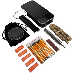 Pocket Fire Lighting Kit | Ferro Rod Fire Steel Kit Tin | All Weather Waterproof Tinders | Solar Fire Starting | Bushcraft Survival Kits