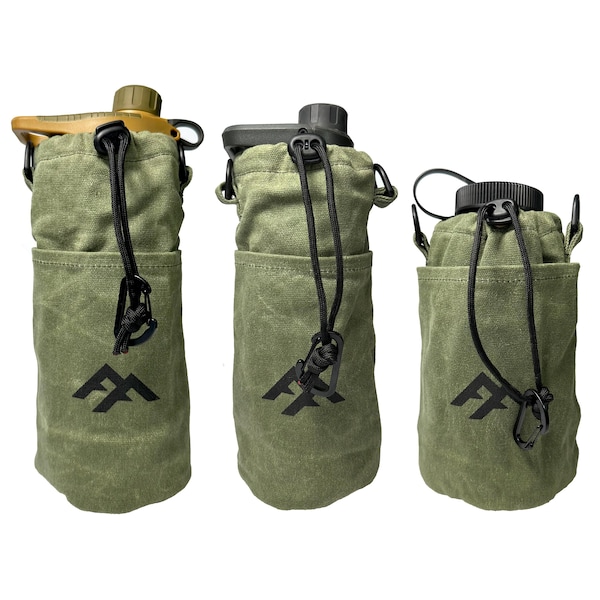 Bolsa térmica para botellas / Compatible con filtros de agua Grayl®, botella de 940 ml y vaso apilable / Lona de algodón encerado y lana hervida hecha a mano