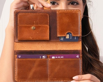 Personalized Womens Leather Wallet Crazy Horse Leather Wallet for women Travel Wallet Purse Birthday Gifts Gifts for Mom Christmas Gift Her