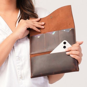 leather wallet For Women Trifold Purse with Phone Case and credit card holder Slot Handmade Leather Money Clip wallet For Mothers Day Gift