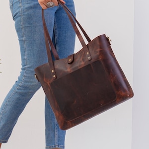 leather tote bag for women gift large leather work bag Personalized purse gift genuine leather Shoulder shopper for mother girlfriend laptop