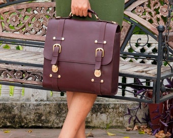 Bolso de cuero para computadora portátil, maletín de cuero para mujer, bolso tipo mensajero para computadora portátil, bolso tipo cartera para mujer, bolso de mano, bolso cruzado para computadora portátil, regalo de San Valentín para esposa