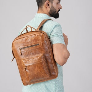 Personalized Leather Backpack Rucksack Trekking Hiking Bag Laptop Bag Full Grain Leather Backpack Valentines day Gift For Husband Boyfriend