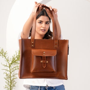 Damen Leder Laptoptasche große Einkaufstasche Außentasche für Frauen langen Griff personalisierte Leder Umhängetasche Muttertagsgeschenk für Mama