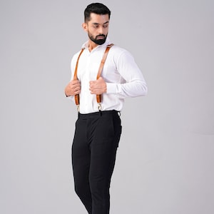 Leather Mens Suspenders Personalized Leather Groomsmen Suspenders Gift Wedding Suspenders Brown Adjustable suspenders For Him Christmas Gift